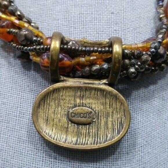 Chico's Seed Bead Multi Strand Pendant Necklace, Autumn Tones, 8 Strands, 20 In - Picture 6 of 12